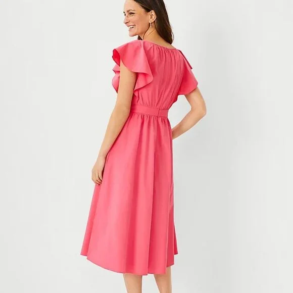 Ann Taylor Flutter Sleeve Flare Dress New - Picture 2 of 2